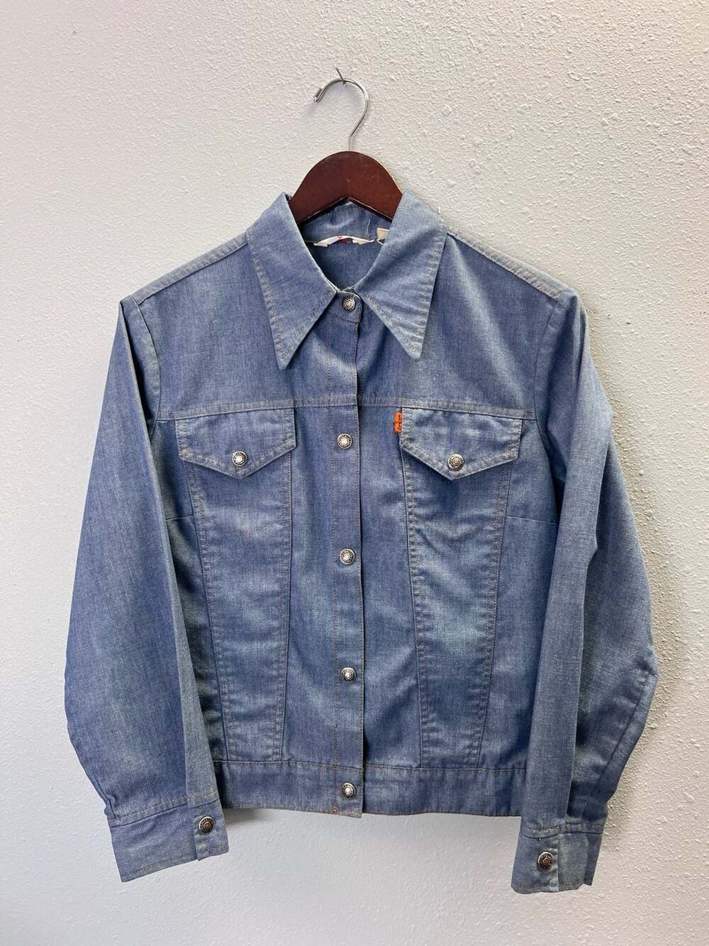 Vintage 70s Levis Orange Tab Chambray Denim Shirt Jacket Womens Medium 0553